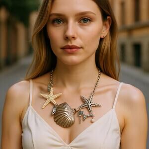 Seashell Themed Statement Necklace Oversized Shell Necklace